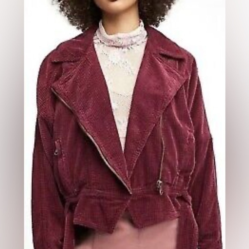 Free People Corduroy Biker Jacket in Wine